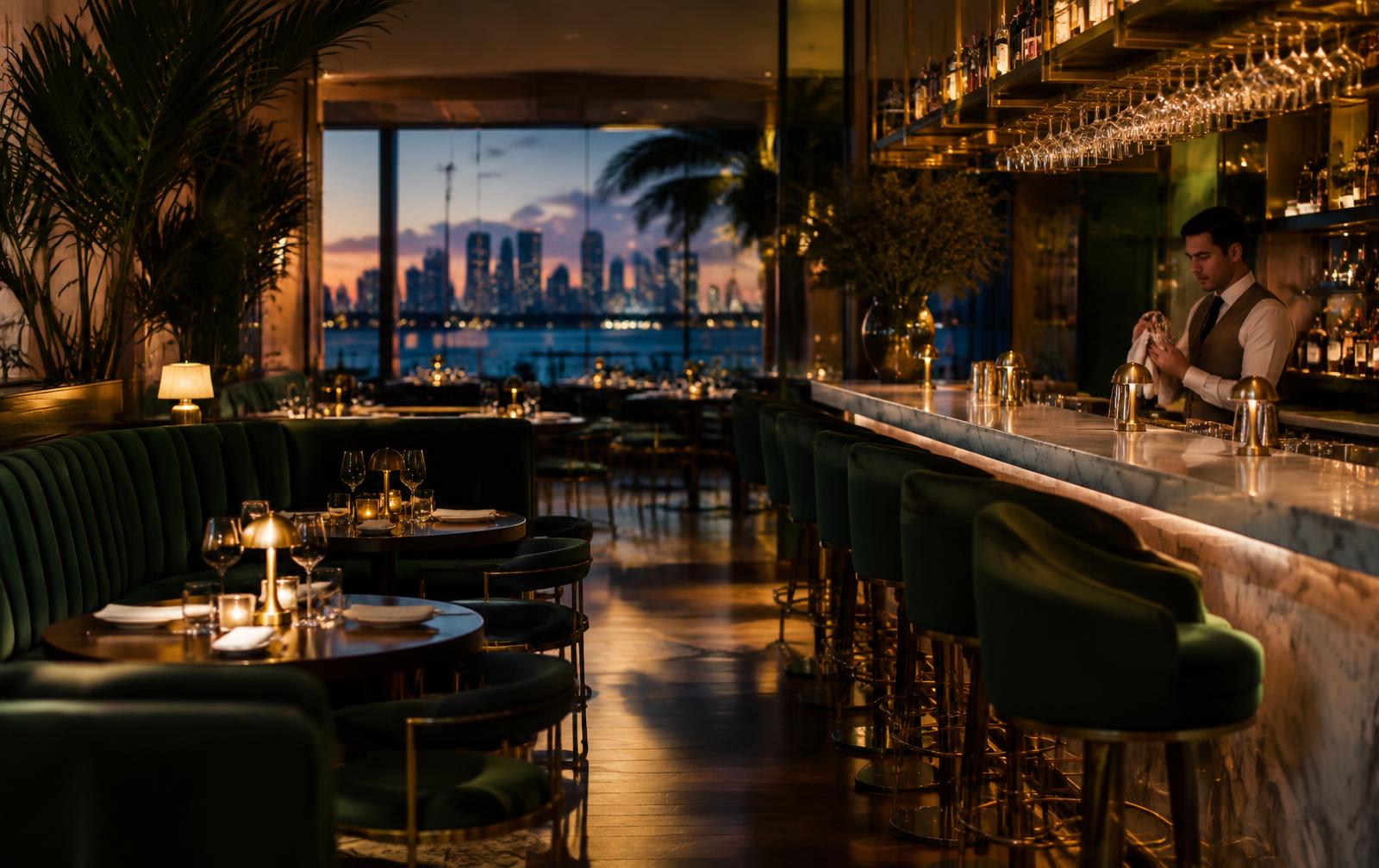 Restaurant bar at dusk
